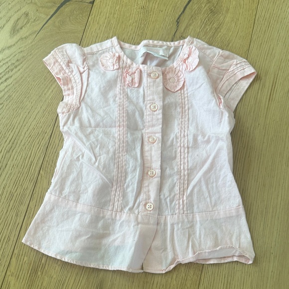 Janie and Jack Light Pink Button-Down Shirt 12/18m cotton Pintuck - Picture 1 of 4